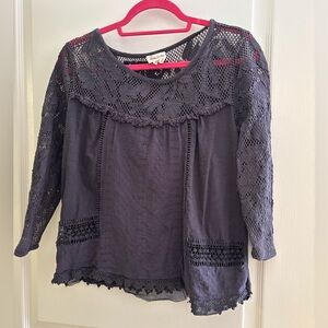 Anthropologie, Lace Detail Gray Top, M